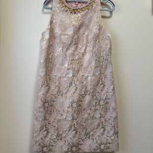 VINTAGE beaded neckline Floral Sleeveless Dress with Gold Accents